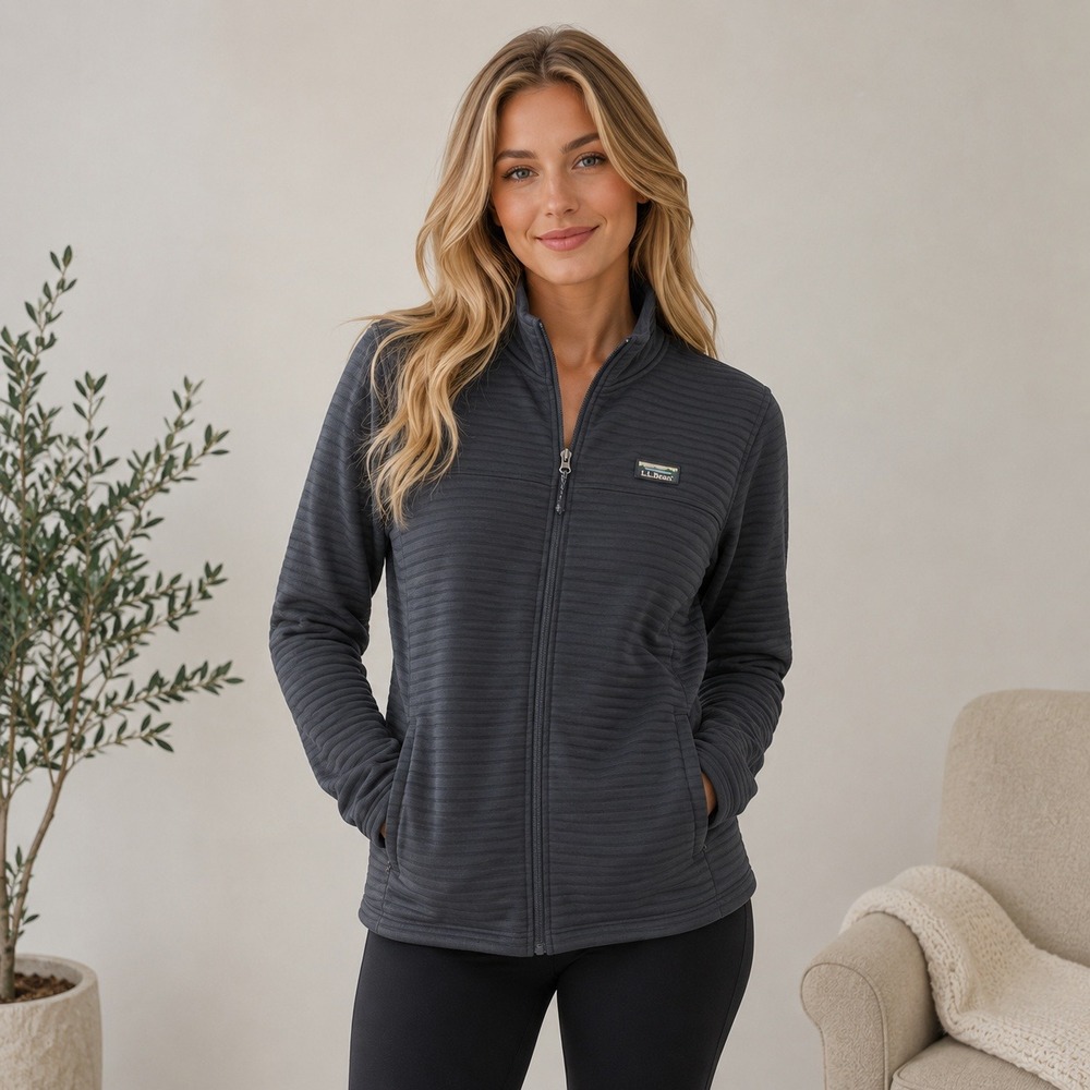 LL Bean Airlight Knit Full-Zip Jacket Womens XL Charcoal Gray Travel Soft 521678